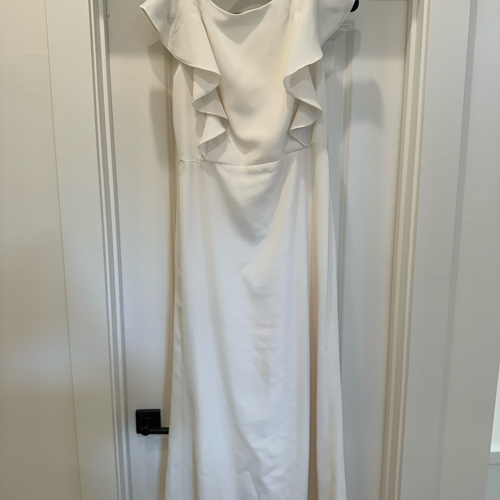 Dessy Collection Cream Ruffle Wedding Dress